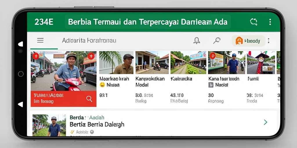 Antarmuka aplikasi 234E yang menampilkan berita daerah terkini.