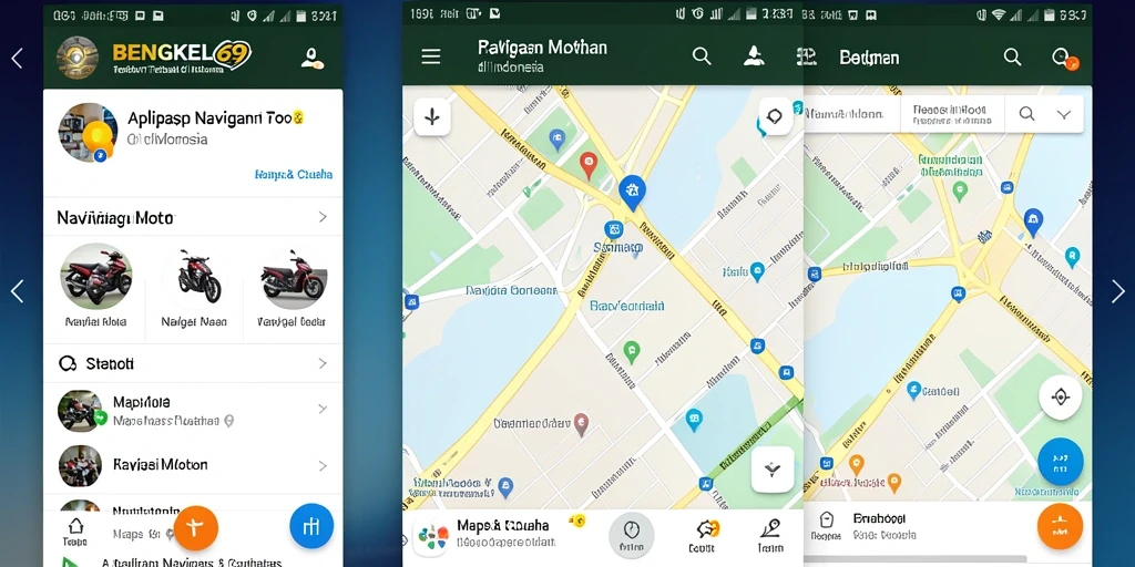 Antarmuka BENGKEL69 menunjukkan fitur Navigasi Motor yang intuitif dan informatif.