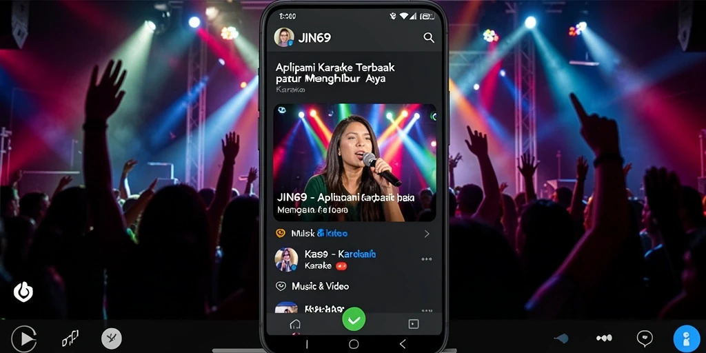 Antarmuka aplikasi JIN69 dengan fitur karaoke yang menarik.
