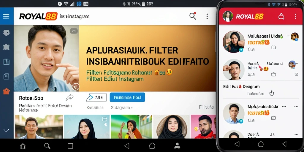 Antarmuka ROYAL88 dengan berbagai pilihan filter Instagram yang menarik.